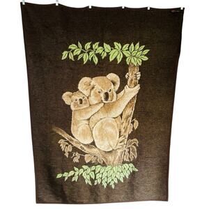 Vintage Biederlack Koala Bear Blanket Brown Mama Cub Tree 56"x78" West Germany